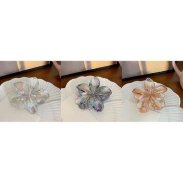 Imagem de Grampo de Cabelo Flor Frangipani Colorida Presilha Feminina Acrílica, Acessório de Praia e Resort para Mulheres(Branco+Laranja+Cinza)