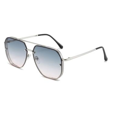 Imagem de Óculos de sol para homens e mulheres, armação grande de metal, óculos femininos, proteção UV400, azul e preto, óculos de sol masculino e feminino, cinza, 13 * 14,5 * 5,2 cm