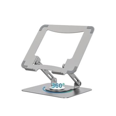 Imagem de Suporte de metal para laptop (prata) com base giratória 360, suporte ergonômico ajustável para notebook compatível com laptops Air, Pro, Dell, HP, Lenovo e mais laptops de 10 a 15,6 polegadas