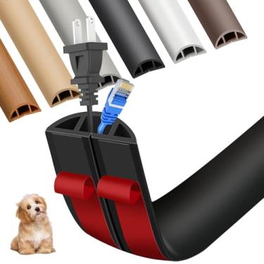 Imagem de Capa de cabo de piso, capa de cabo de piso, piso oculto, autoadesivo de PVC macio, capas de cabo de extensão para piso, evita viagens de cabos, para escritórios, academias, exposições (preto, 3 m)