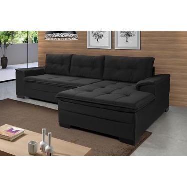 Imagem de Sofá Viena Chaise Fixo Living Sala de Estar Suede Casa Imperial (PRETO 381)