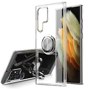 Imagem de SORAKA Capa transparente para Samsung Galaxy S22 Ultra 5G com suporte para anel Capa transparente de TPU macio de ajuste fino com placa de metal para suporte magnético de telefone para carro