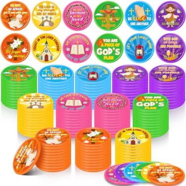 Imagem de Eersida 240 peças de moedas cristãs presente em massa versículo bíblico lembrancinhas de festa tokens tema cristão Jesus versículo bíblico moedas para domingo citação motivacional símbolo para igreja
