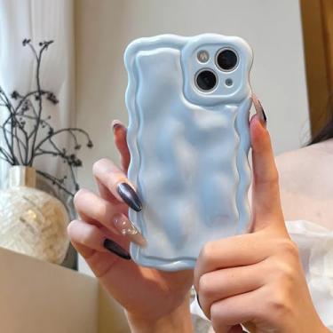 Imagem de FABSPARK Capa para iPhone 17, linda 3D cor sólida meteorito bolha de água ondulada ondulada moldura ondulada, TPU macio à prova de choque para iPhone 17 de 6,3 polegadas, azul celeste