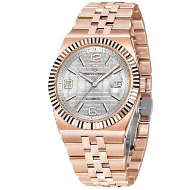 Imagem de Pagani Design Coleção de relógios automáticos de luxo PD-YS027, pulseira de aço inoxidável, várias cores, design de bisel canelado, Dourado e branco, Mergulhador de luxo