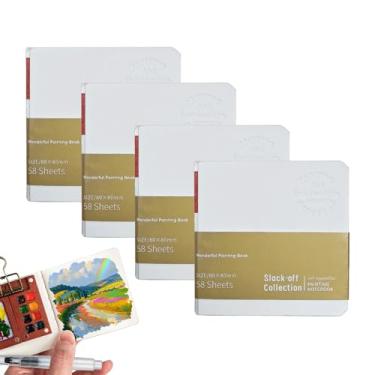 Imagem de Pacote com 4 mini cadernos de esboços em aquarela, 8 cm x 8 cm, grosso, tamanho de bolso para artistas e estudantes – Tinta com aquarela, lápis de cor, marcador acrílico e pastel, perfeito para