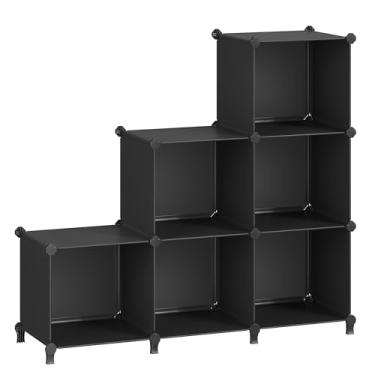 Imagem de SONGMICS Organizador de armazenamento de 6 cubos, estante modular, organizadores e armazenamento de armário faça você mesmo, prateleiras empilháveis de plástico, cubos de 35 x 33 x 33 cm, com pés e