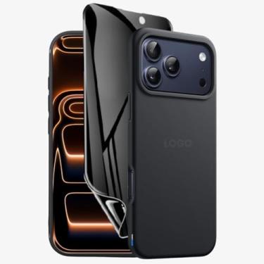Imagem de Kit Capa Capinha Case Proteção Premium Preta Anti Impactos + Película de Cerâmica Fosca Privacidade Não Quebra, Anti Riscos (iPhone 17 Pro Max)