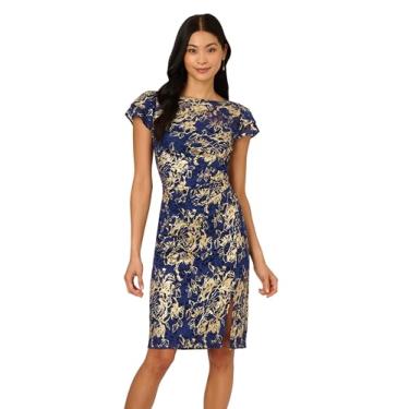 Imagem de Adrianna Papell Bainha feminina de renda, Azul-marinho/dourado, 40