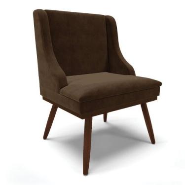 Imagem de Cadeira de Jantar Liz Suede Base Fixa Madeira com Pés Palito Tabaco - 