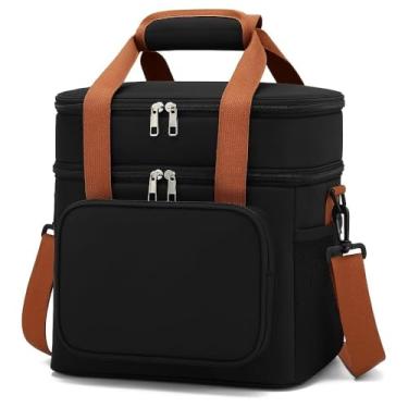 Imagem de Bolsa Térmica com Alça Transversal 2 Compartimentos Lancheira para Marmita Trabalho e Passeio (Preta)