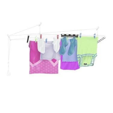 Imagem de Varal De Teto Em Aço Branco De 90cm Resistente Confiável Secalux