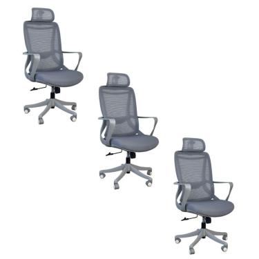 Imagem de Kit 3 Cadeiras De Escritório Presidente Ergonômica Oficial Corporativa Milão Apoio Nuca