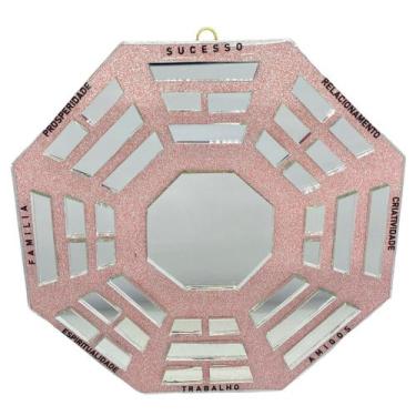 Imagem de Baguá feng shui de vidro espelhado rosa octogonal 16 cm - Lua Mística 