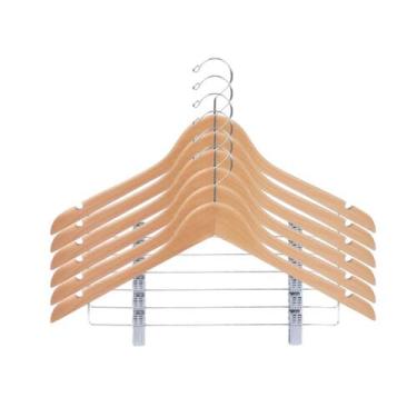 Imagem de Kit 6 Cabides Madeira Premium com Verniz para Roupas Armario - Shark B