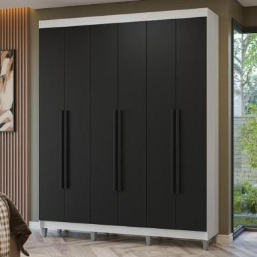 Imagem de Guarda-roupa Casal Com Pés 6 Portas Batentes Branco-preto-preto Netuno