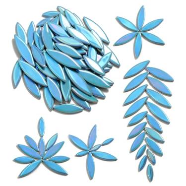Imagem de Yoption Azulejos de mosaico de pétalas para artesanato, 200 g de azulejos de cerâmica de folha de flor, peças para suprimentos de artesanato em mosaico, decoração DIY ao ar livre (azul iridescente)