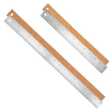Imagem de Régua de metal com suporte de cortiça Régua de metal de aço inoxidável de 30 + 45 cm Régua antiderrapante com réguas de base de cortiça de borda reta de polegadas e centímetros para ferramentas de