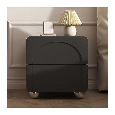 Imagem de GRFIT Mesa de cabeceira mesa de cabeceira simples de madeira sólida pequena mesa de cabeceira grande capacidade gaveta dupla adorável mesa redonda canto móveis de cabeceira mesa de cabeceira (cor