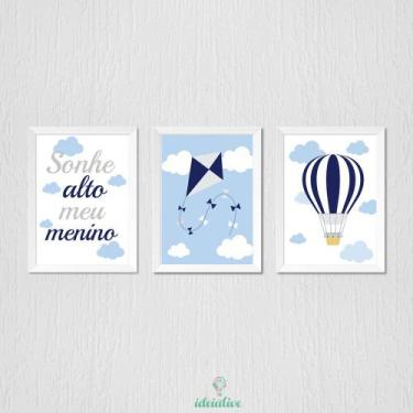 Imagem de Quadro Decorativo Infantil Pipa, Balão e Sonhe Alto - 20x30cm - no-bra
