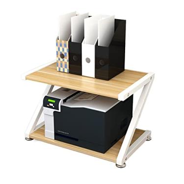 Imagem de Suporte de impressão Suporte de mesa para impressora tipo Z prateleira de armazenamento estante de livros bandeja de 2 camadas Hardware e mesa de impressora de luz multifuncional de aço (cor: latão