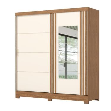 Imagem de Guarda Roupas Casal 2 Portas De Correr Com Espelho Ripado 3 Gavetas Jasmim Madeirado/off White