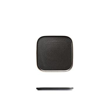 Imagem de Prato de serviço Pratos de jantar de 20 cm Pratos pretos quadrados foscos elegantes Prato de servir de cerâmica resistente para salada de bife, macarrão e aperitivo, pratos de jantar (Cor: B, Tamanho