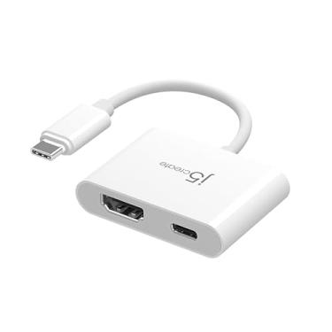 Imagem de j5create Adaptador 2 em 1 USB-C para HDMI 4K com porta de carregamento PD, suporta vídeo UHD 4K, carregamento durante a exibição, compatível com MacBook, iPad, smartphone, laptop, Steam Deck (JCA152)