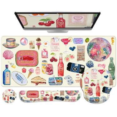 Imagem de iCasso Tapete de mesa, mouse pad grande e conjunto de descanso de pulso para teclado, tapete protetor de mesa, teclado ergonômico 4 em 1 com suporte de pulso para computador de escritório doméstico