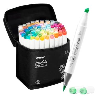 Imagem de Honolulu 72 Cores Marcadores Álcool Ponta Pincel Cinzel Kit Artista Desenho Ilustração Manga Profissional Pigmentação Vibrante Secagem Rápida