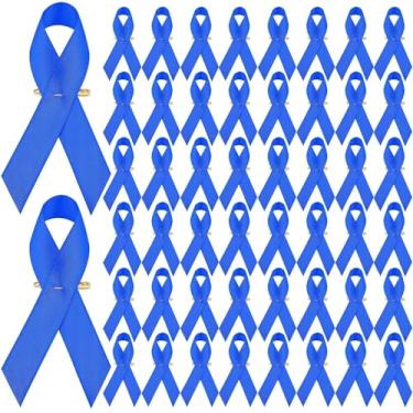 Imagem de 50 alfinetes de fita azul alfinetes de abuso infantil fitas de conscientização de cetim com alfinetes de segurança Alfinetes de sobrevivente de conscientização do câncer de próstata a granel Alfinetes