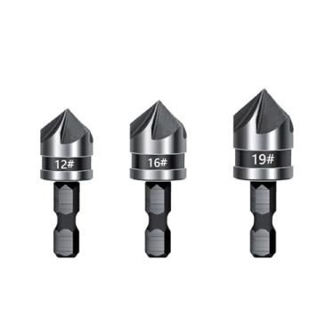 Imagem de WZFC Conjunto de 3 peças de brocas de chanfro de 5 flautas 12/16/19 mm broca escareadora de haste hexagonal de 82 graus