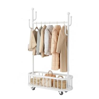 Imagem de CuisinSmart Suporte para roupas com rodinhas com rodas, 68,9 cm de altura, metal resistente, dourado, cabideiro, portátil, para quarto, 80 cm, branco