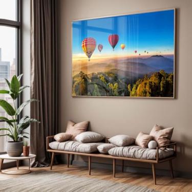 Imagem de Quadro com Moldura e Acrilico Cristal Vidro Sala Quarto Balões Capadocia Decorativo Horizontal Grande Hall