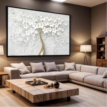 Imagem de Quadro com Moldura e Acrilico Cristal Vidro Sala Quarto Arvore Branca Decorativo Horizontal Grande Hall
