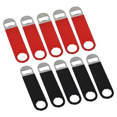 Imagem de Uumitty 10 abridores de garrafa planos de aço inoxidável, abridor de lata de cerveja com revestimento de borracha para cozinha bar ou restaurante (preto, vermelho)