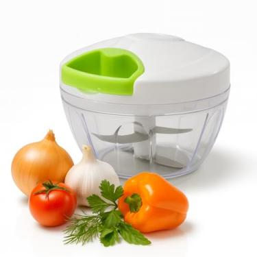 Imagem de Miniprocessador Manual de Alimentos com 3 Lâminas em Inox, Triturador para Cebola, Alho, Frutas e Ervas, Compacto e Portátil