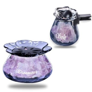 Imagem de Garrafas de vidro difusor de carro com cristais de pedra natural para espalhar óleos essenciais, frasco de vidro com design de lótus azul como clipe de ventilação, acessórios de decoração de