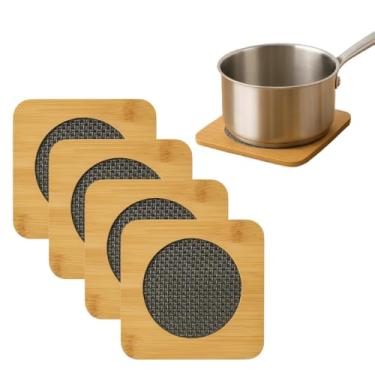 Imagem de Kit 4 Descansos de Panela em Madeira Quadrado - Suportes de Bambu para Panela Quente - Proteção de Mesa - Utensílio de Cozinha Antiderrapante Resistente ao Calor - Shop100