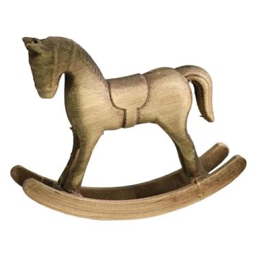 Imagem de Fenteer Ornamento de cavalo de balanço, estatueta criativa e versátil, escultura de madeira para decoração de casa, armário para sala de estar, quarto, peça, Amarelo Claro