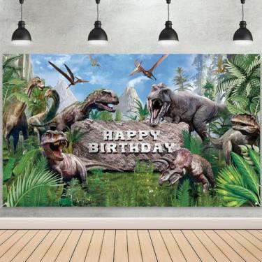 Imagem de Tatuagem de fundo, tema de dinossauro, feliz aniversário, 185x110 cm -