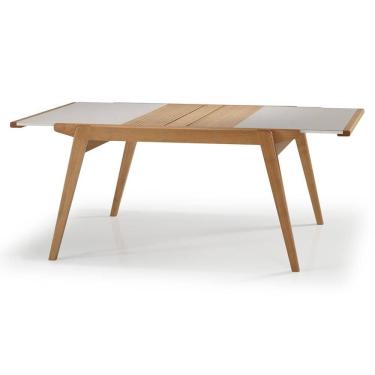 Imagem de Mesa Jantar Extensível Embaú 195cm Vidro Branco Amêndoa