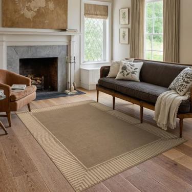 Imagem de Moynesa Tapete de juta listrado marrom fácil para ambientes externos, 12 x 17 cm, tapete lavável antiderrapante para quintal, pátio, varanda, sala de jantar, quarto, fazenda para decoração de outono e