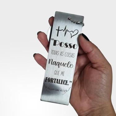 Imagem de Marcador de Página Inspiracional em Aço Inoxidável Escovado com Versículo Bíblico Filipenses 4:13, Pingente Decorativo para Leitura