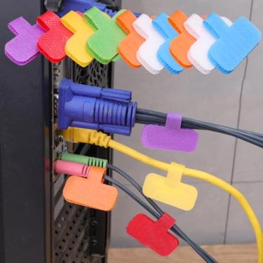 Imagem de 10 pçs etiqueta de cabo de dados de nylon reutilizável cor aleatória laços de cabo de armazenamento graváveis etiquetas de cabo fita adesiva fácil de usar, laminado