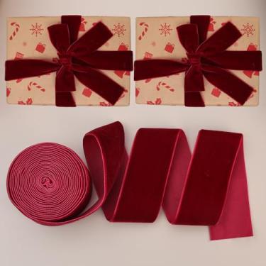 Imagem de 1 rolo de fita de embrulho de presente vinho tinto Natal decoração festiva cena de casamento fitas de veludo DIY arranjo 4 cm de largura