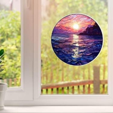 Imagem de Adesivos para janela anticolisão com cenário de pôr do sol para evitar que pássaros caiam na janela, adesivos de cola de vidro à prova d'água decorados