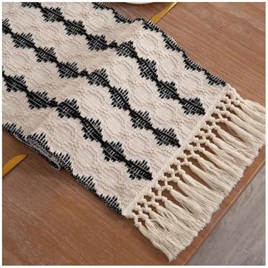 Imagem de Bandeira de mesa Algodão Linho Listrado Borla Tecido Boho Material Natural Bandeira de Mesa Decoração de Mesa 178 cm x 28 cm Bege Estilo Boêmio para Restaurante Cozinha Natal Casamento Café -13