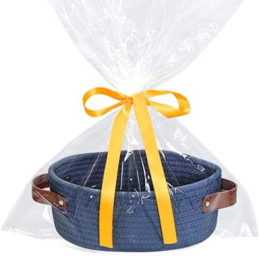 Imagem de Cesta pequena de tecido com saco de presente e fita, pequena cesta de armazenamento, mini cesta, linda cesta de tecido de corda de algodão, cesta de prateleira, cesta decorativa boho, cesta de