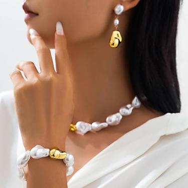 Imagem de Elegante luxo colar pulseira brincos conjunto de joias vintage corrente clavícula acessórios de noiva presente de festa para mulheres, One size, Liga de aço, Sem Pedra Preciosa